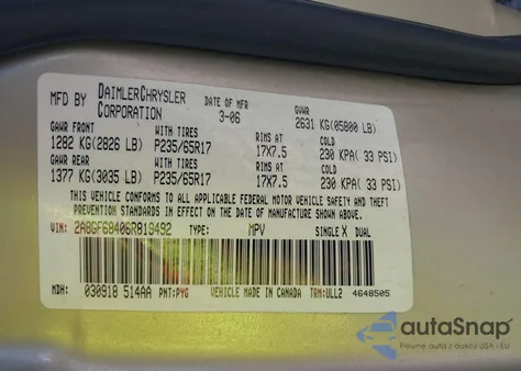 2006 Chrysler Pacifica Touring from USA, damaged, VIN 2A8GF68406R819492